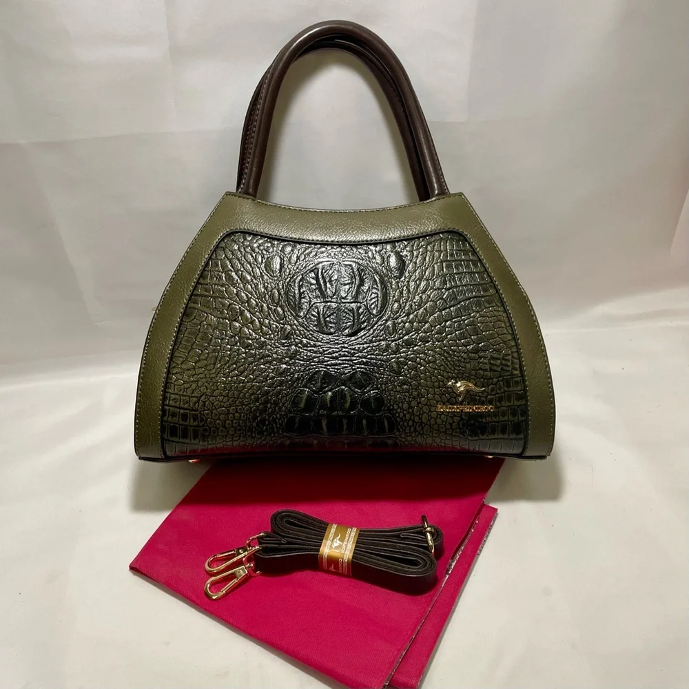 Kaidifeiniroo Croc-Embossed Gradient Olive Green & Brown Tote/Crossbody, NWOT